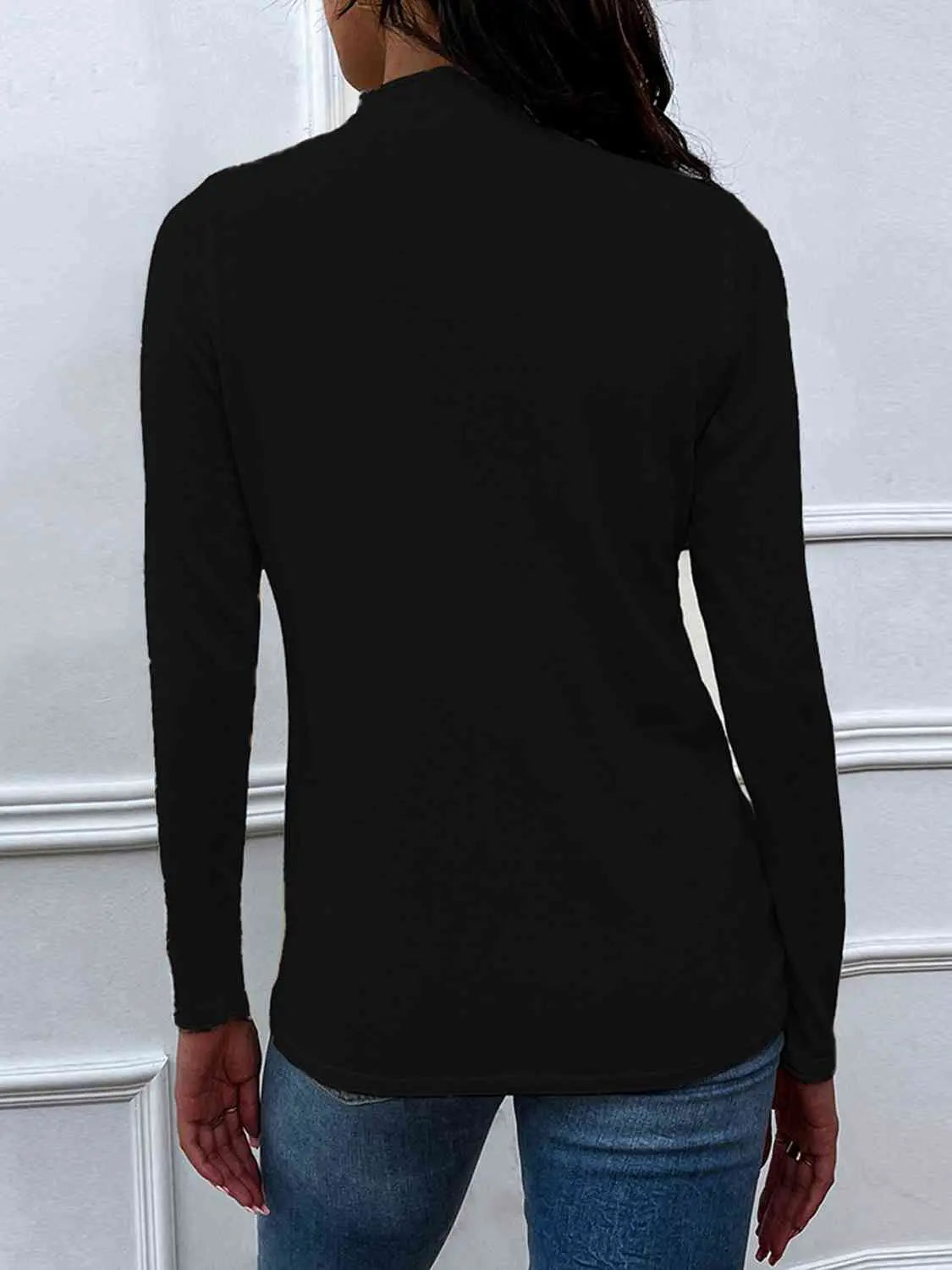 Mock Neck Long Sleeve Knit Top Trendsi