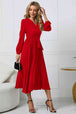 V-Neck Long Sleeve Tie Waist Midi Dress Bazaarbey