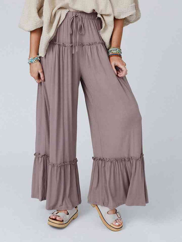 Wide Leg Ruffle Trim Pants Bazaarbey