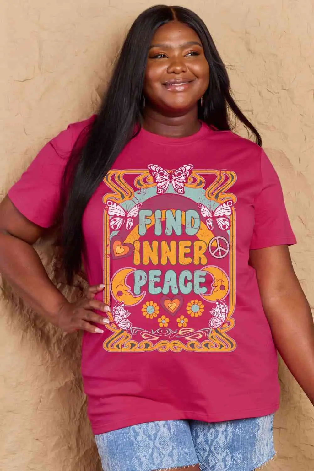  Full Size FIND INNER PEACE Graphic Cotton T-Shirt Bazaarbey