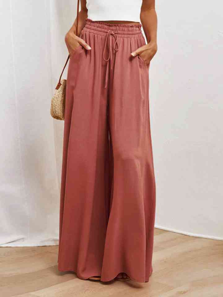 Drawstring Waist Wide Leg Pants Bazaarbey