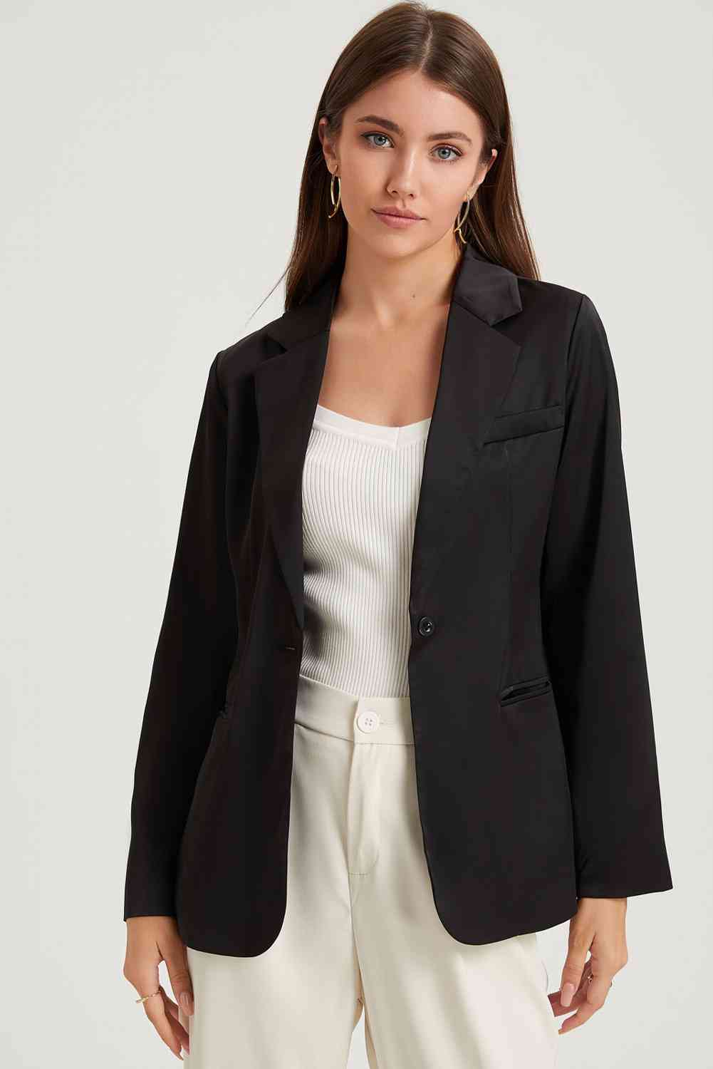 Long Sleeve Lapel Collar Blazer Trendsi