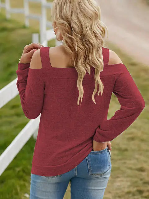 Full Size Cutout Cold Shoulder Blouse Trendsi