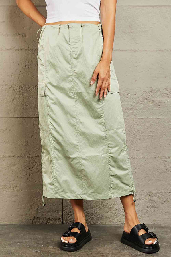  Just In Time High Waisted Cargo Midi Skirt Trendsi