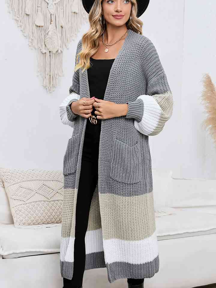  Long Sleeve Pocketed Cardigan Trendsi