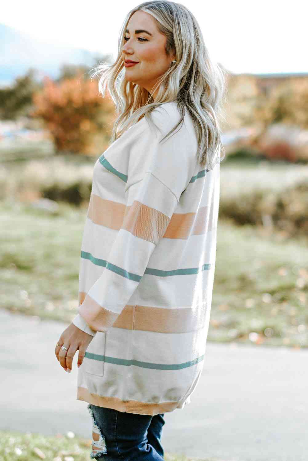  Striped Open Front Cardigan Trendsi