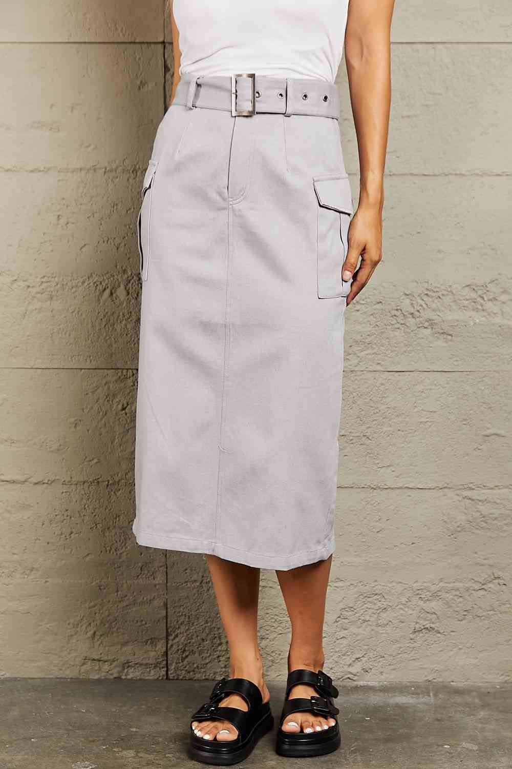  Professional Poise Buckled Midi Skirt Trendsi