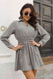  Smocked Waist Long Sleeve Mini Dress -BazaarBey - www.shopbazaarbey.com