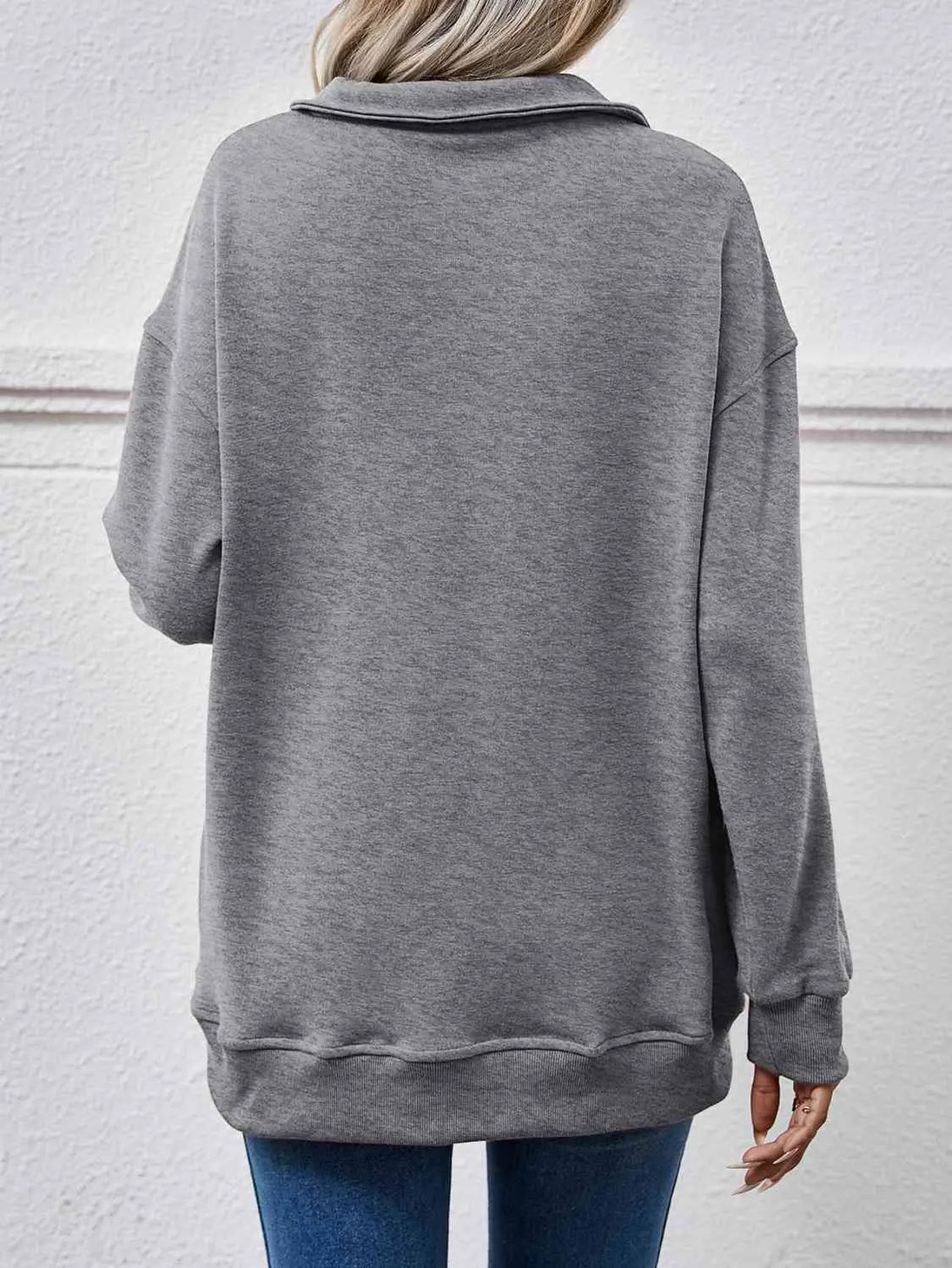 Collared Neck Dropped Shoulder Sweatshirt Bazaarbey