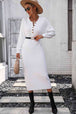 Notched Neck Dropped Shoulder Button-Down Midi Dress Bazaarbey