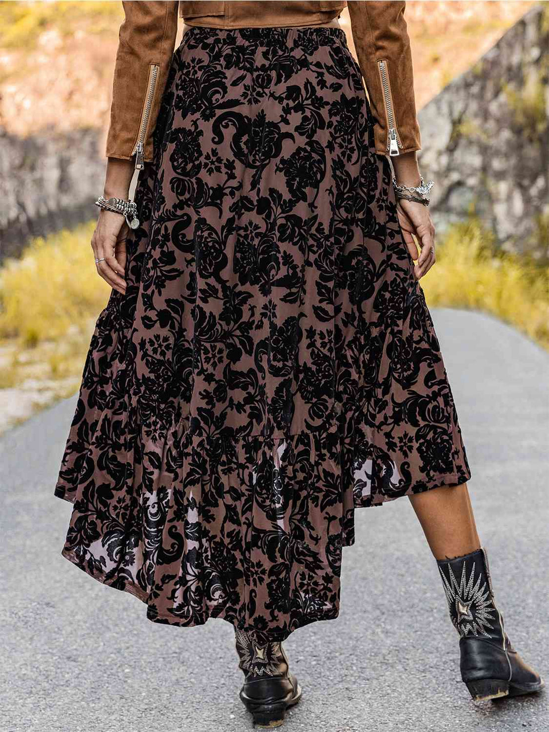 Printed Ruffled Midi Skirt Trendsi