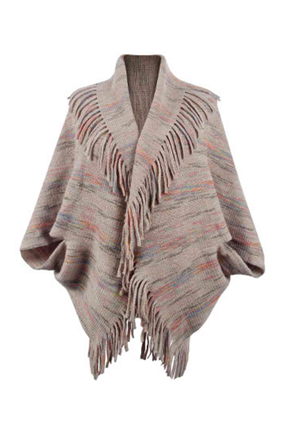 Fringe Detail Printed Poncho Bazaarbey