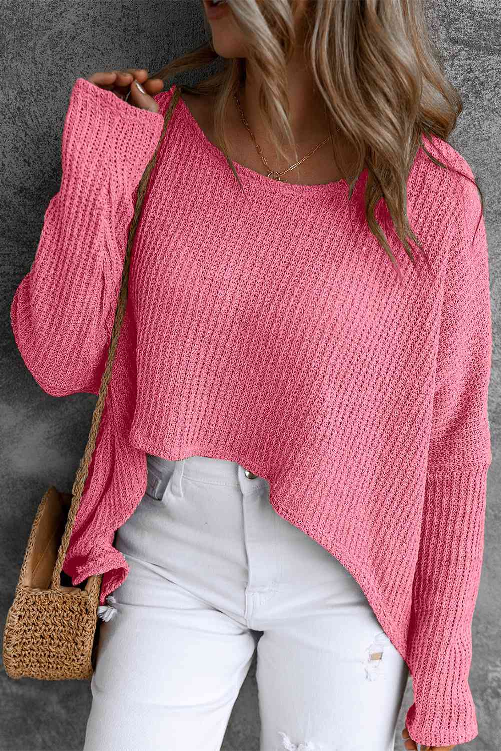 Round Neck High-Low Sweater Trendsi