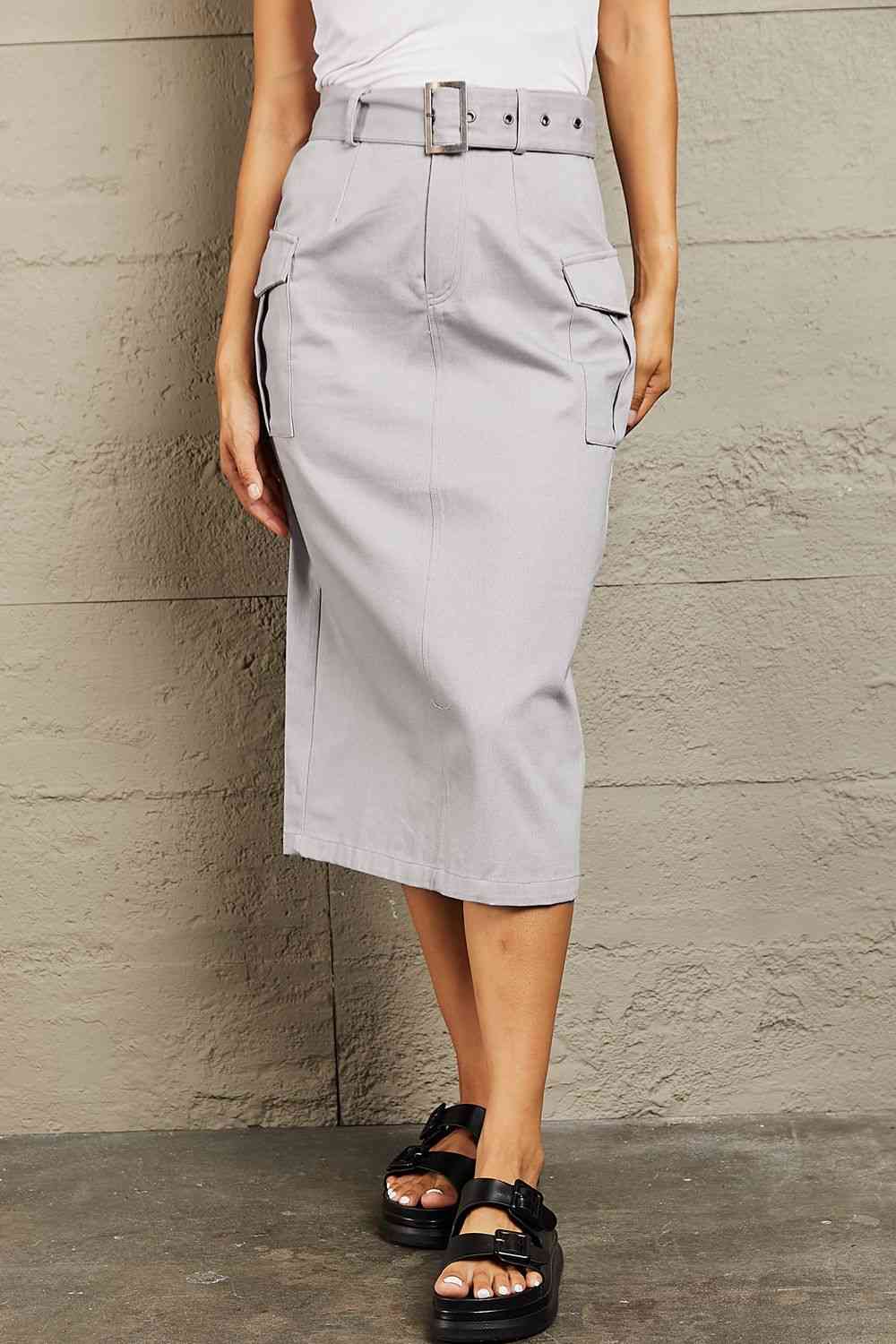  Professional Poise Buckled Midi Skirt Trendsi