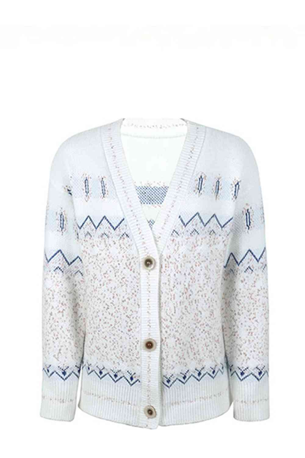 Printed V-Neck Buttoned Cardigan Trendsi