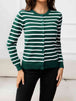 Striped Round Neck Long Sleeve Buttoned Knit Top Trendsi