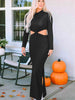 Cutout Round Neck Long Sleeve Slit Maxi Dress -BazaarBey - www.shopbazaarbey.com