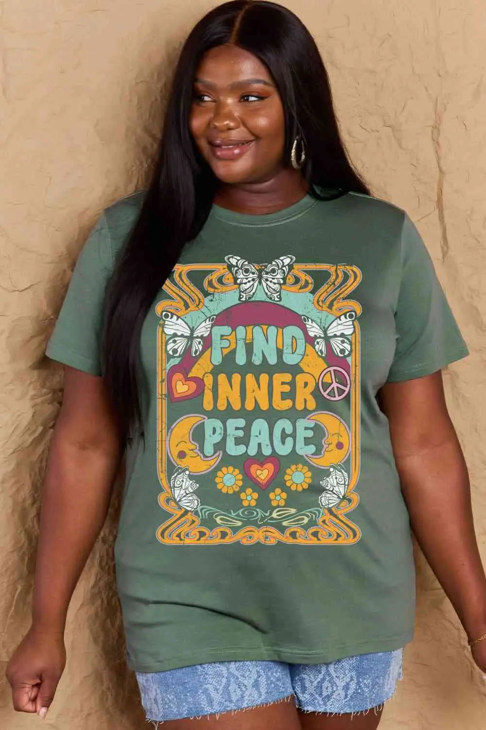  Full Size FIND INNER PEACE Graphic Cotton T-Shirt Bazaarbey