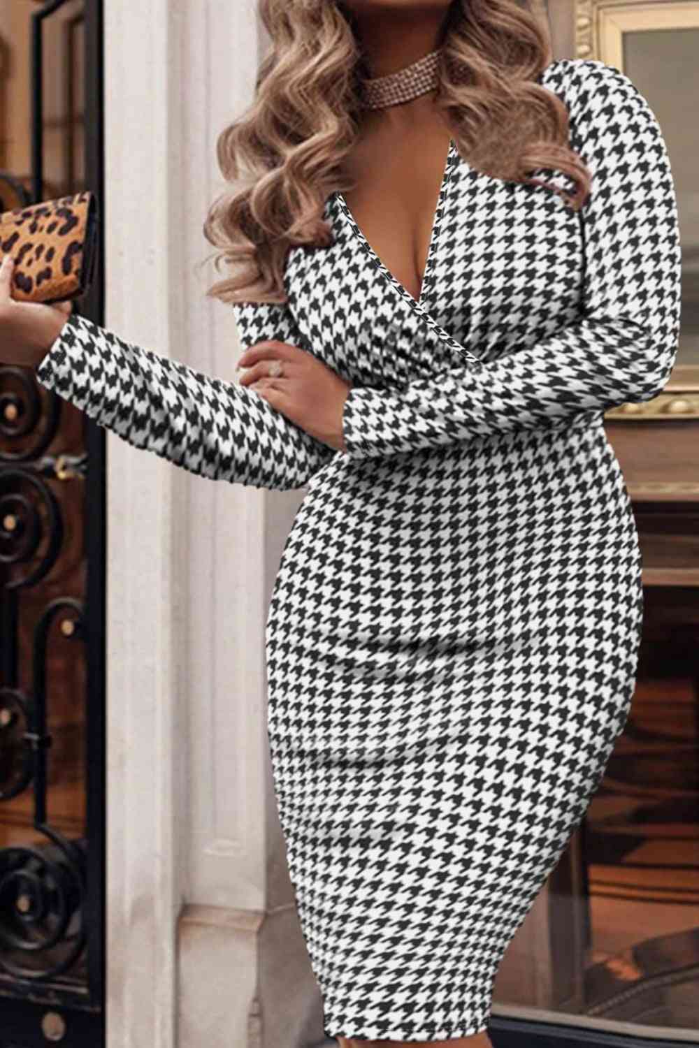 Plus Size   Neck Long Sleeve Pencil Dress -BazaarBey - www.shopbazaarbey.com