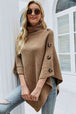 Turtleneck Buttoned Poncho Bazaarbey