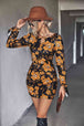 Floral Cutout Tie Cuff Mini Dress -BazaarBey - www.shopbazaarbey.com