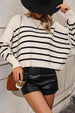 Striped Dropped Shoulder Round Neck Pullover Sweater Bazaarbey