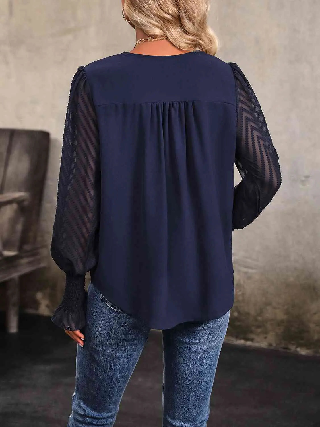 V-Neck Long Mesh Sleeve Top Bazaarbey