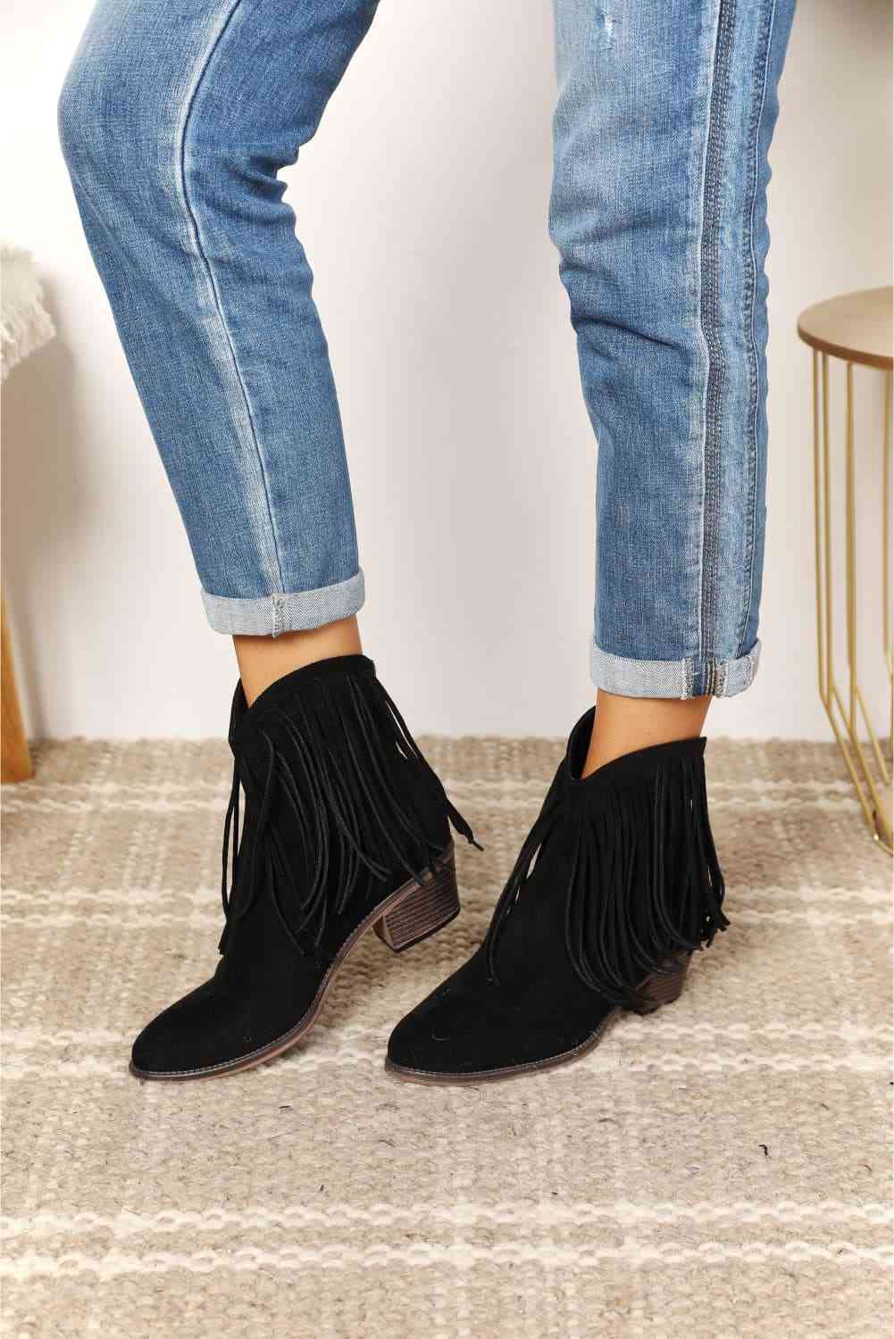  Women's Fringe Cowboy Western Ankle Boots Trendsi