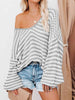 Striped Drop Shoulder V-Neck Sweater Bazaarbey