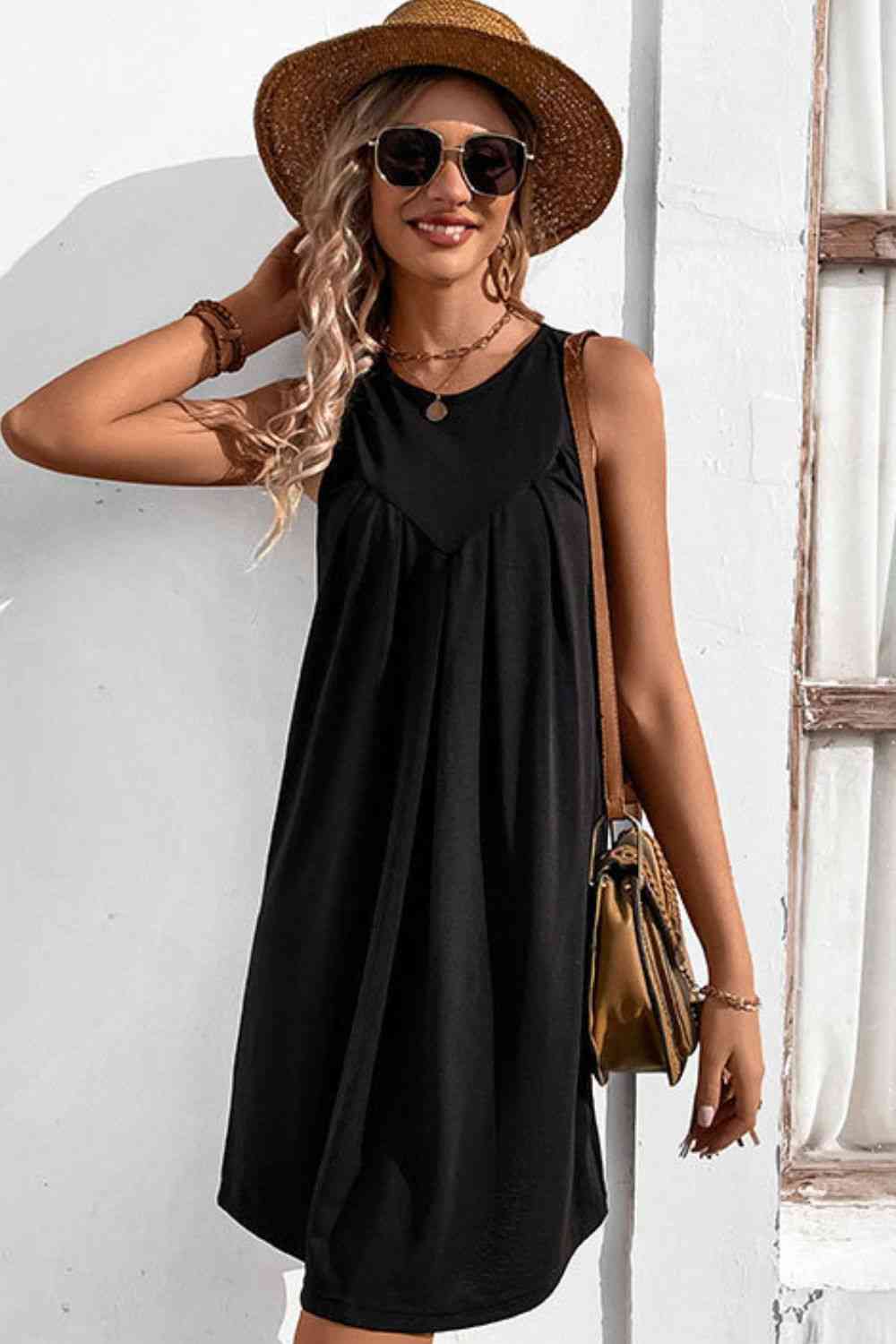 Round Neck Sleeveless Mini Dress -BazaarBey - www.shopbazaarbey.com