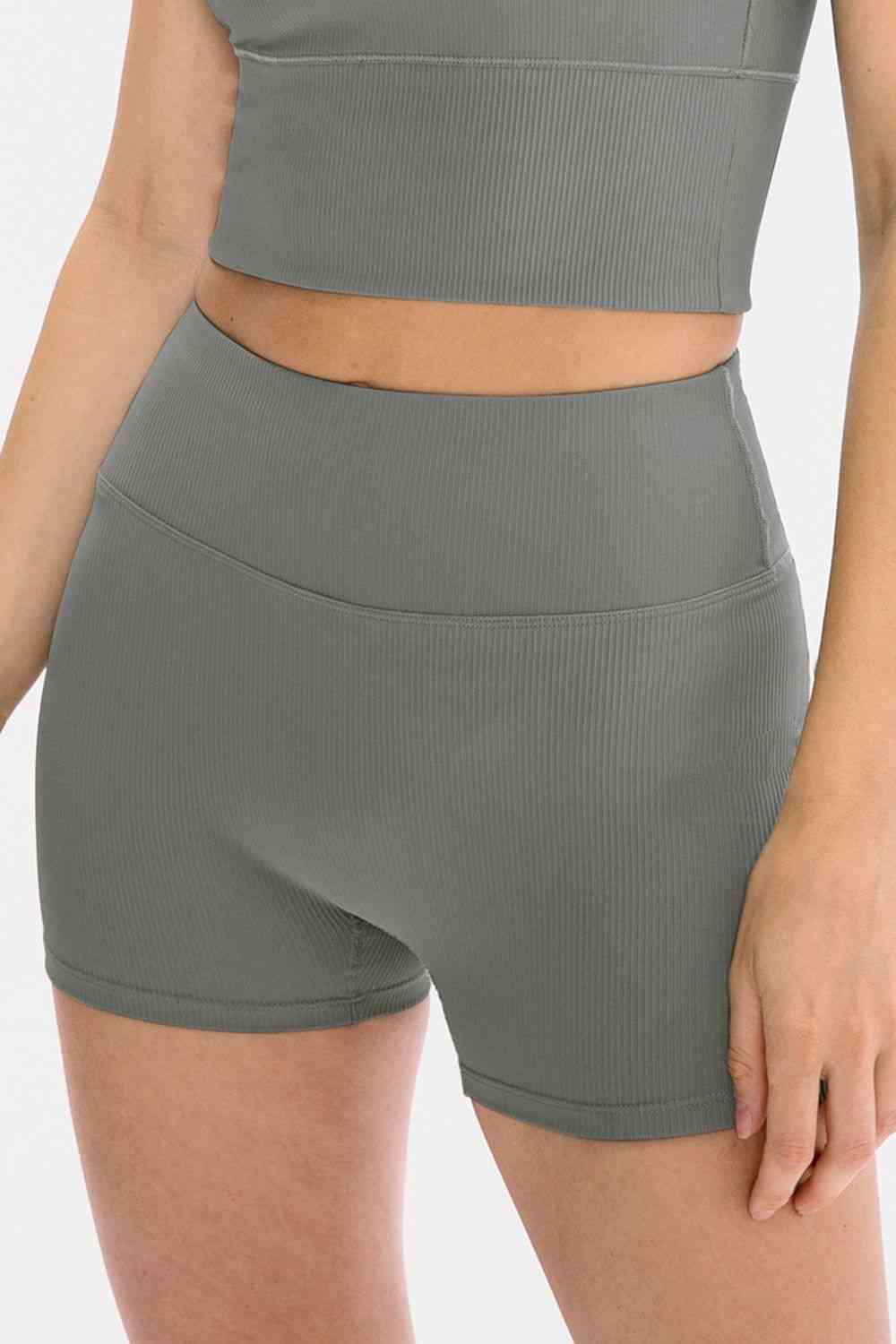 Slim Fit Wide Waistband Sports Shorts Trendsi