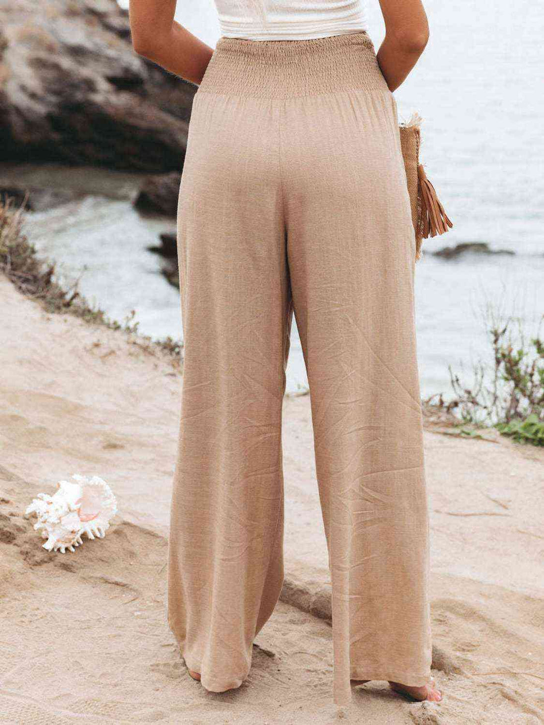  Smocked Waist Wide Leg Pants Bazaarbey