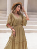 Tassel Trim Smocked V-Neck Short Sleeve Dress Bazaarbey