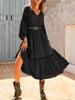 Tie Neck Balloon Sleeve Midi Dress -BazaarBey - www.shopbazaarbey.com