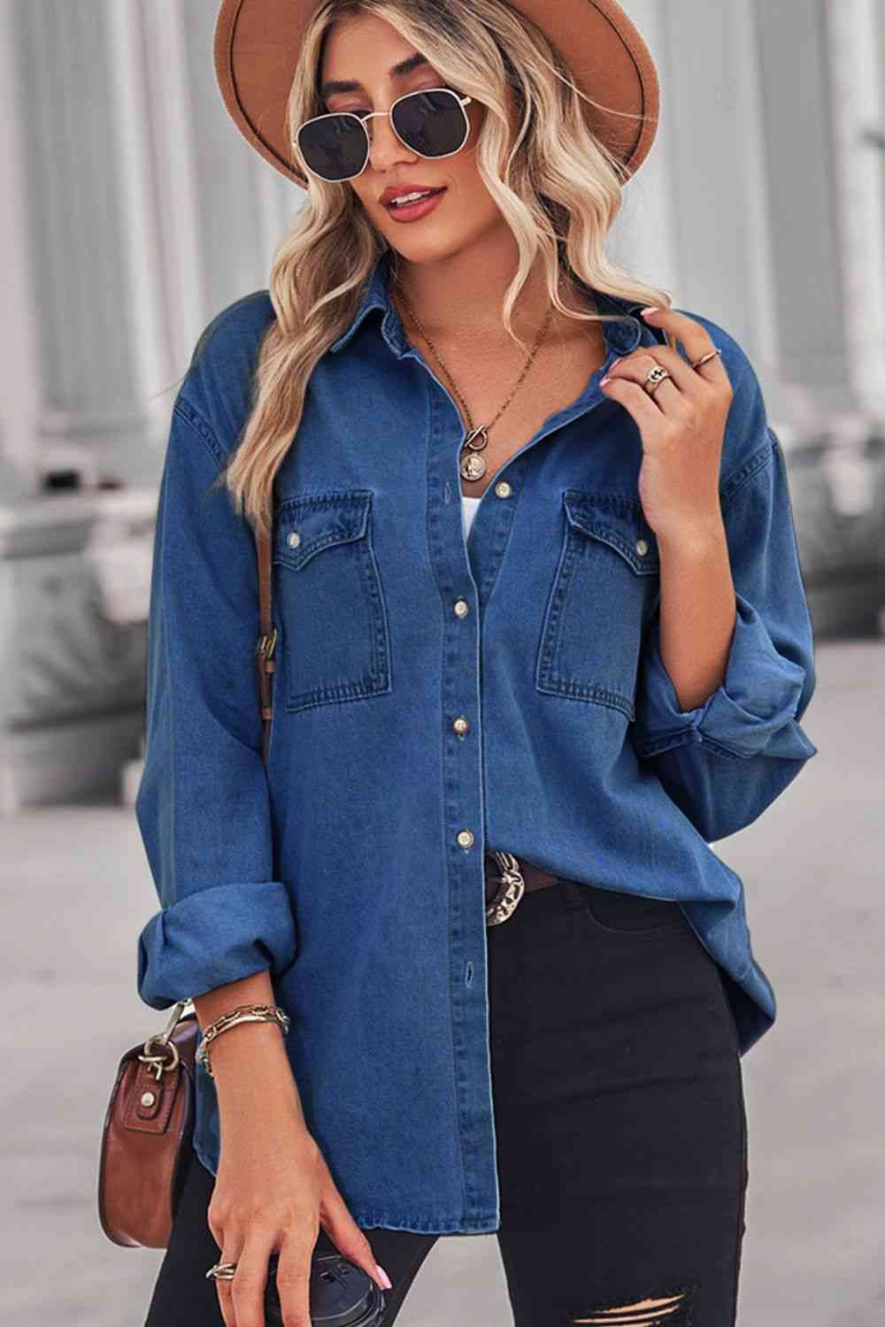 Collared Neck Dropped Shoulder Denim Top Bazaarbey