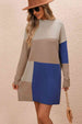 Color Block Mock Neck Dropped Shoulder Sweater Dress Bazaarbey