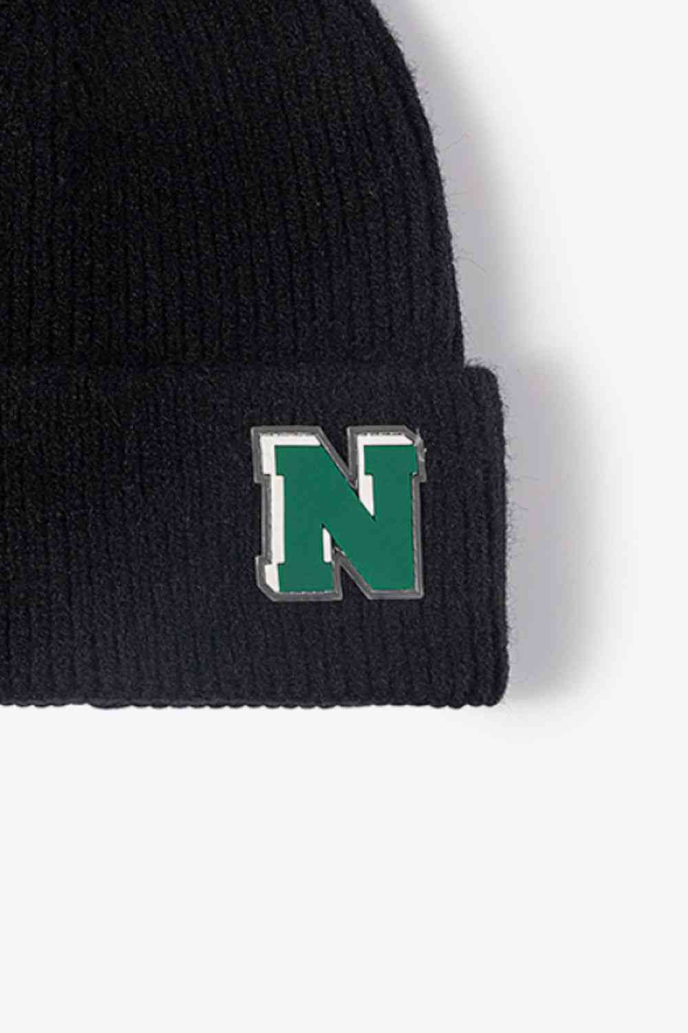 Letter N Patch Cuffed Knit Beanie Trendsi