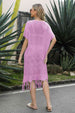 V-Neck Short Sleeve Fringe Hem Knit Dress Bazaarbey