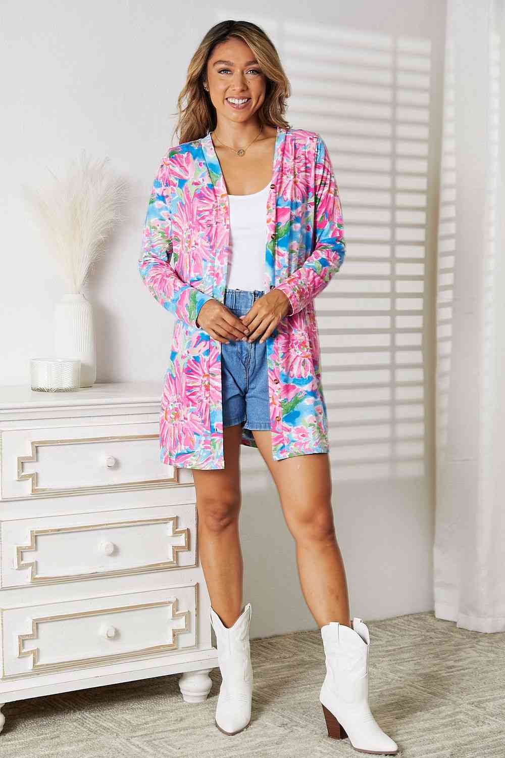  Floral  Long Sleeve Cardigan Trendsi