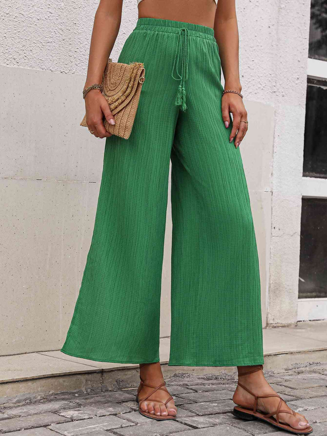 High Waist Slit Wide Leg Pants Bazaarbey