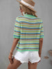 Striped  Half Sleeve Knit Top Trendsi