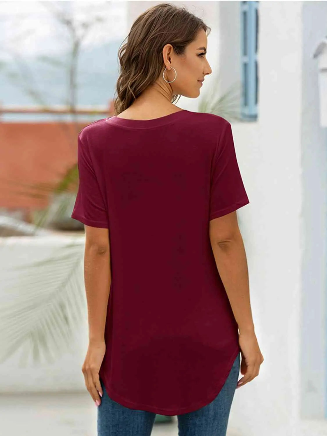 Full Size V-Neck Short Sleeve T-Shirt Trendsi