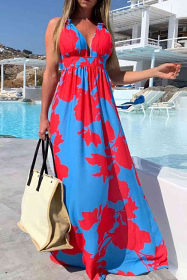 Contrast Halter Neck Maxi Dress Bazaarbey