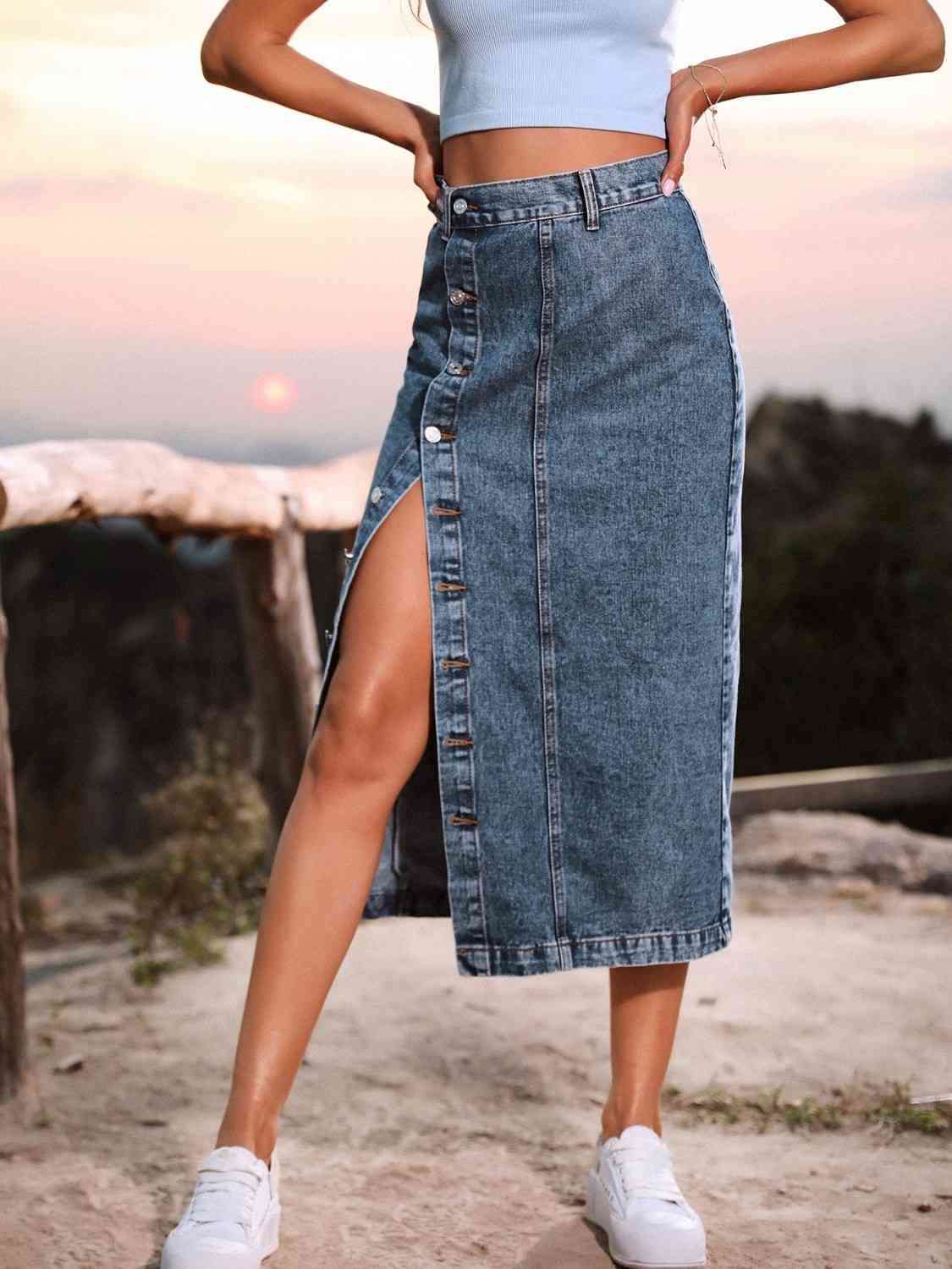 Button Down Denim Skirt Bazaarbey