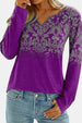 Printed Notched Long Sleeve T-Shirt Trendsi