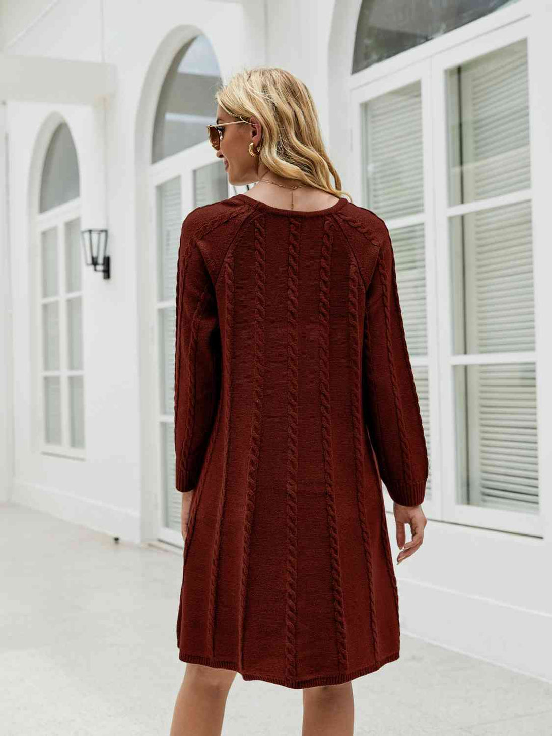 Cable-Knit Long Sleeve Sweater Dress Bazaarbey