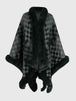 Checkered Faux Fur Trim Poncho Bazaarbey