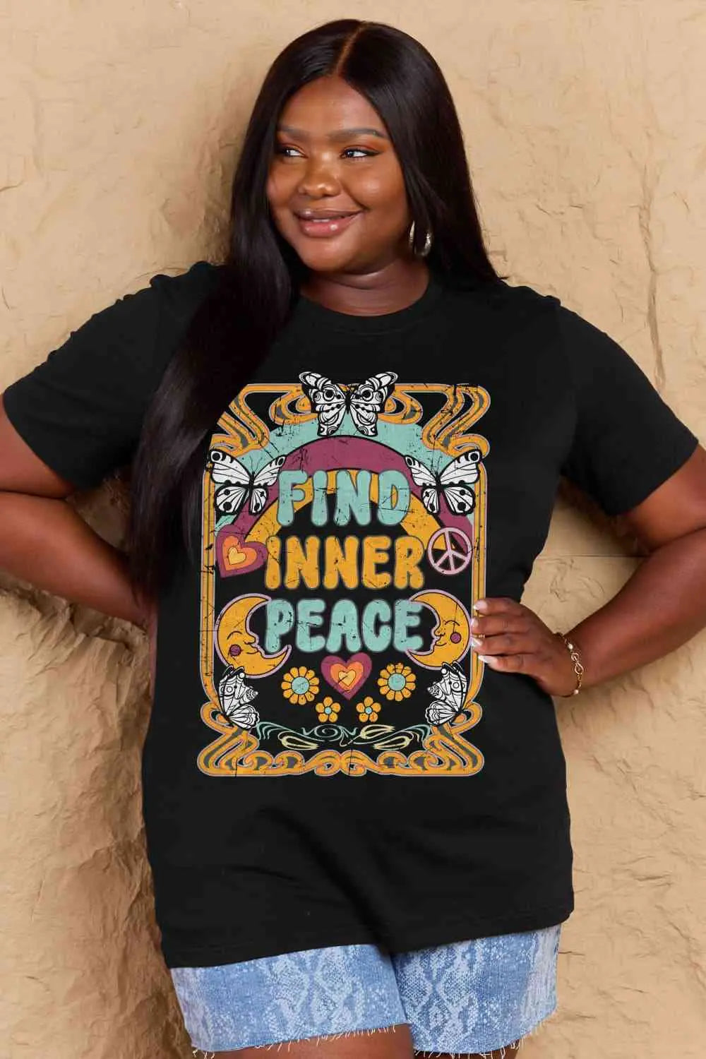  Full Size FIND INNER PEACE Graphic Cotton T-Shirt Bazaarbey