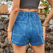 High-Waist Denim Shorts with Pockets Bazaarbey