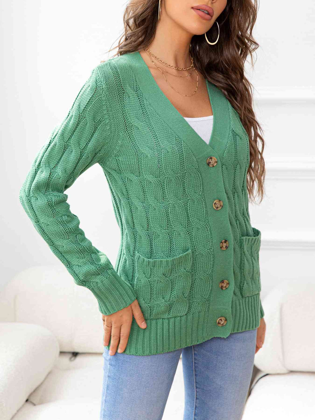 Button Down Cable-Knit Cardigan Bazaarbey